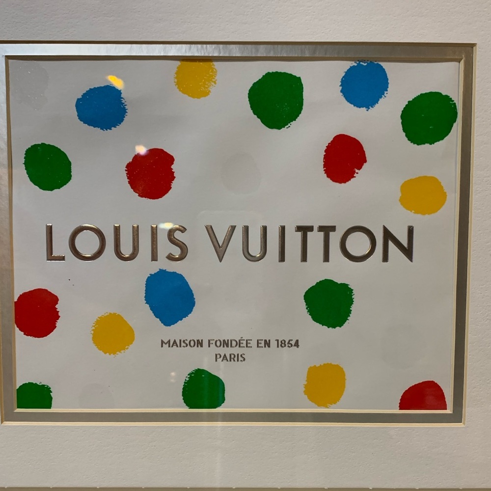 Framed Louis Vuitton special edition shopping bag.Design by Yayoi Kusama.